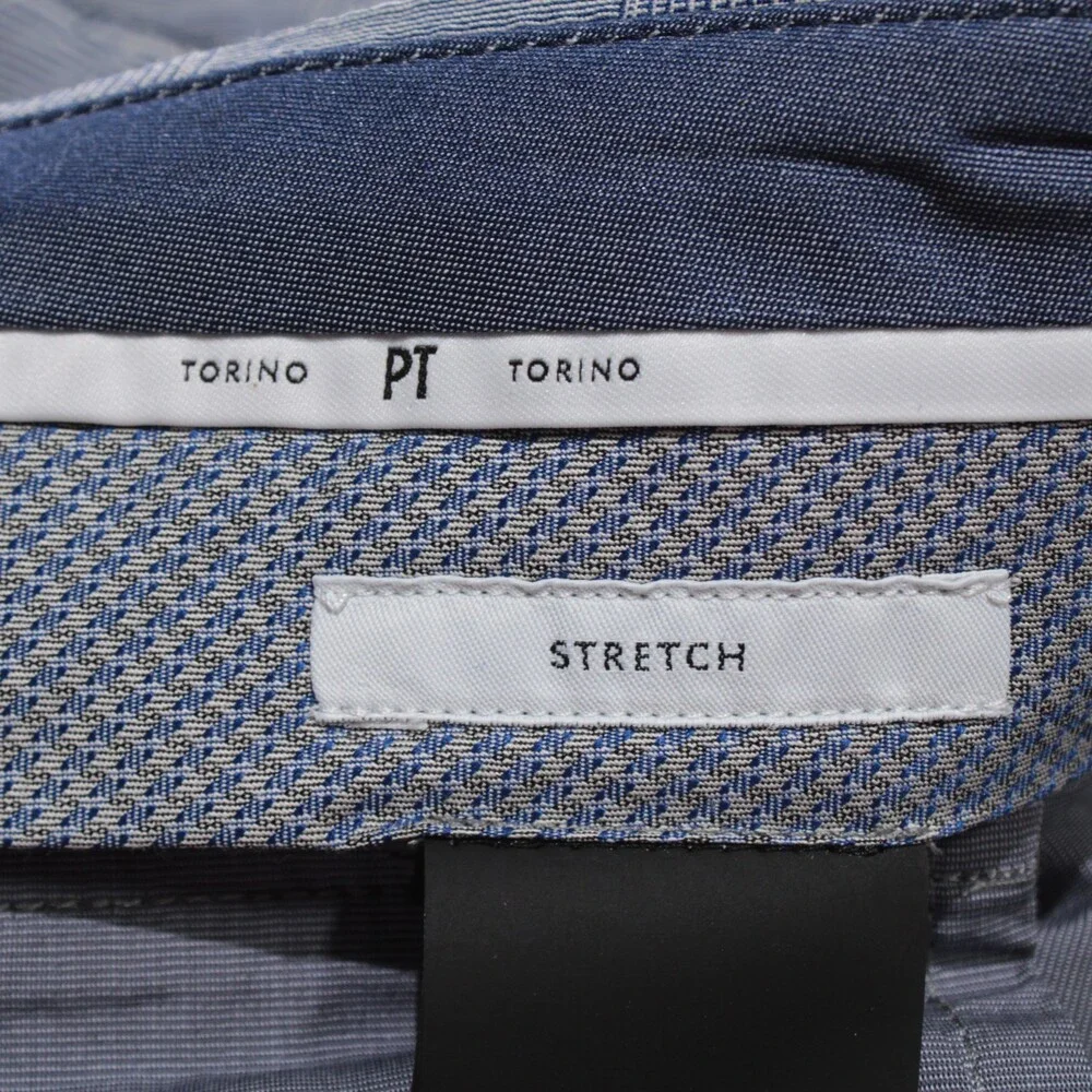 PT Torino NWT Dress Pants Size 50 (US 34) Slim Fit in Blue Check Wool Blend
